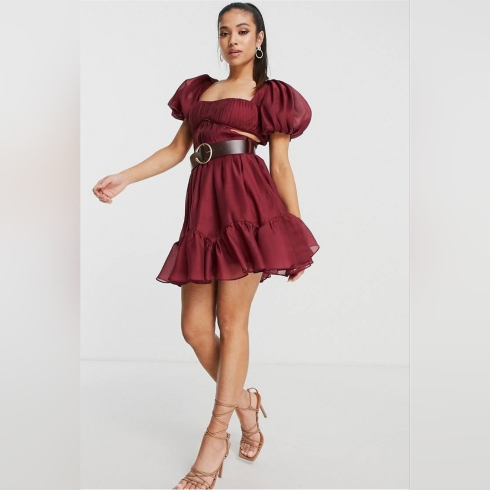 NWT ASOS DESIGN Petite voile mini dress with pleated bodice w/out belt Size 10 - Picture 1 of 5